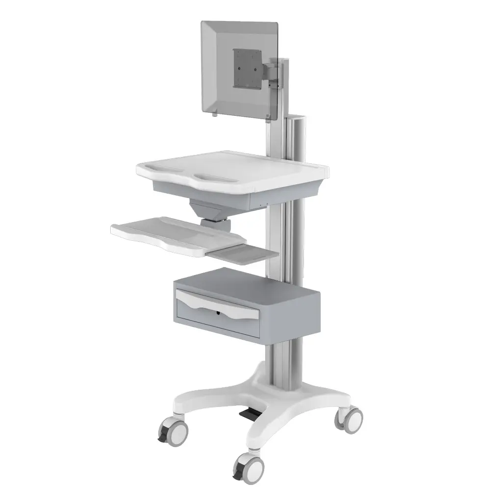 TR700 computer on wheels cart shown with optional storage drawer