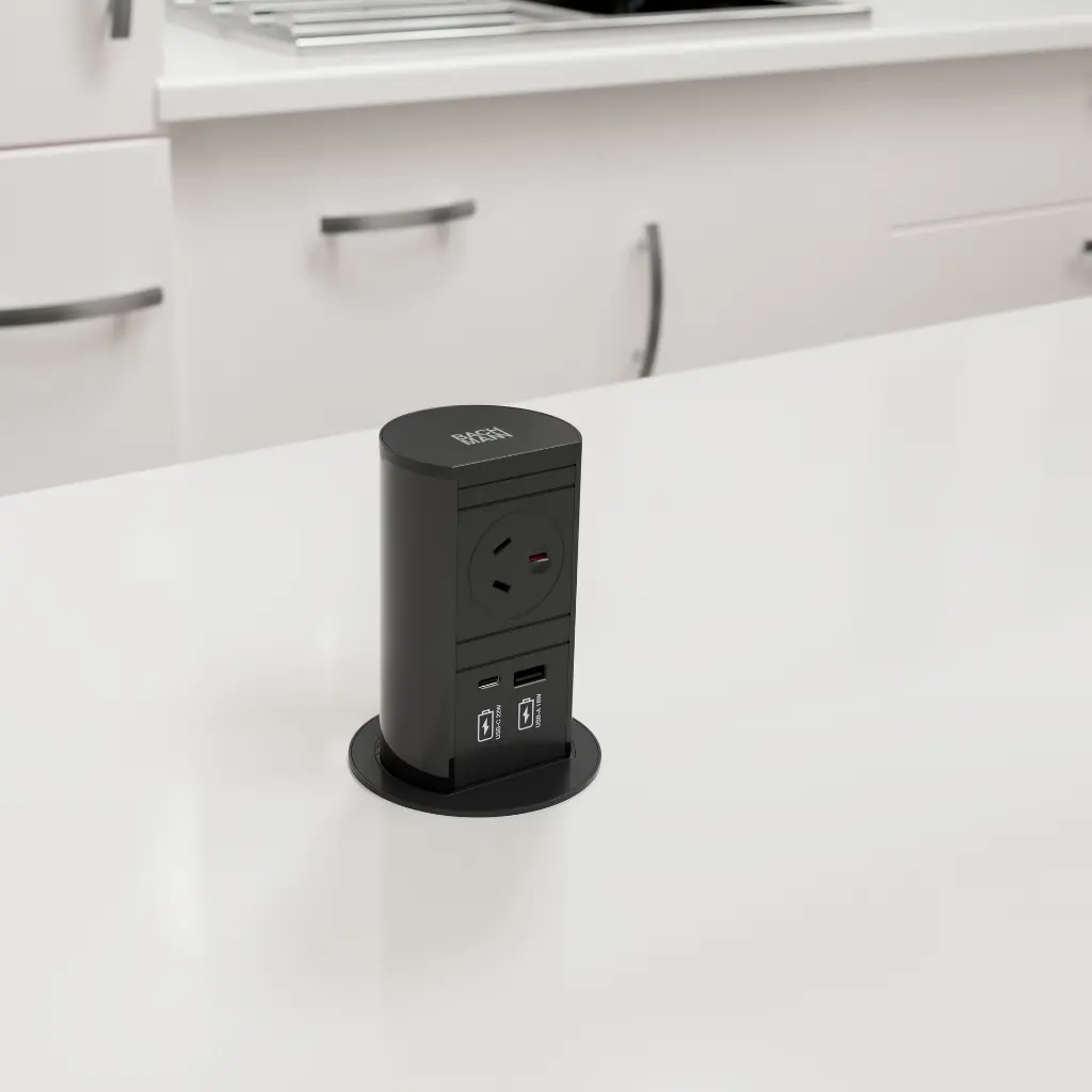 WorkTools Pop Up Power Elevator 1AUSshutter_USBA+C_Black_Front_Black_Side.webp