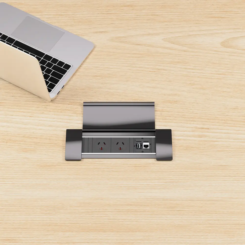 Desk Power Frame 2 Power, 1 x USB C (22W), 1  x USB A (18W) - Pure Black with 3 pin lead